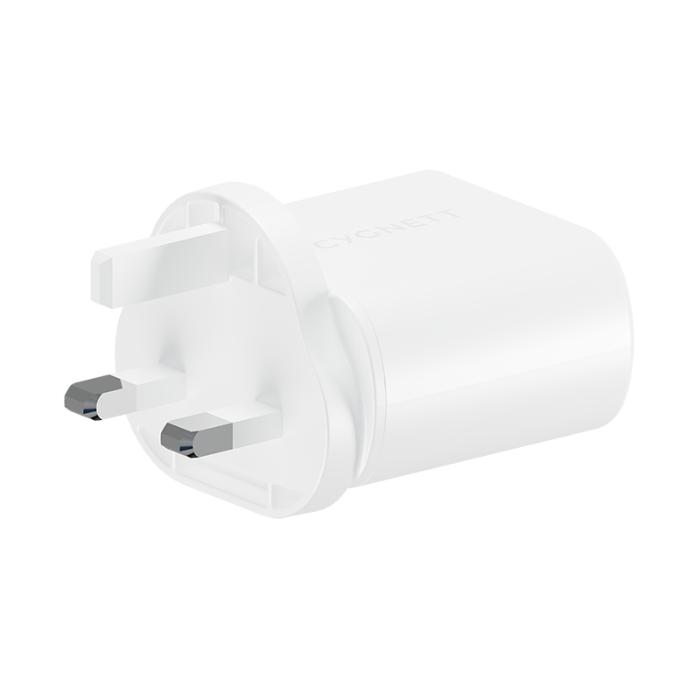 White Cygnett PowerPlus 35w Dual USB-C Fast Charging Wall Charger on a white background
