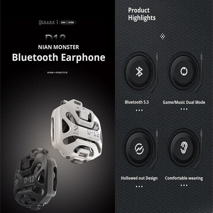 Shop and buy DMOOSTER D12 Metal Hollow-Out Bluetooth Earphones - 5-Hour Playback, Game/Music Dual Mode, Voice Assistant| Casefactorie® online with great deals and sales prices with fast and safe shipping. Casefactorie is the largest Singapore official authorised retailer for the largest collection of mobile premium accessories.