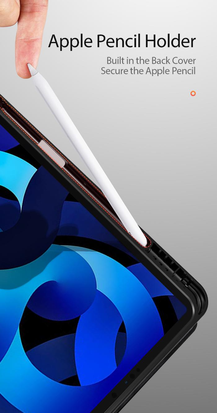 Black DOMO Dux Ducis Folio Trifold protective case for iPad Air 6 11" (2024/2025) / Air 10.9" (2020/2022) with Apple Pencil holder built into the back cover