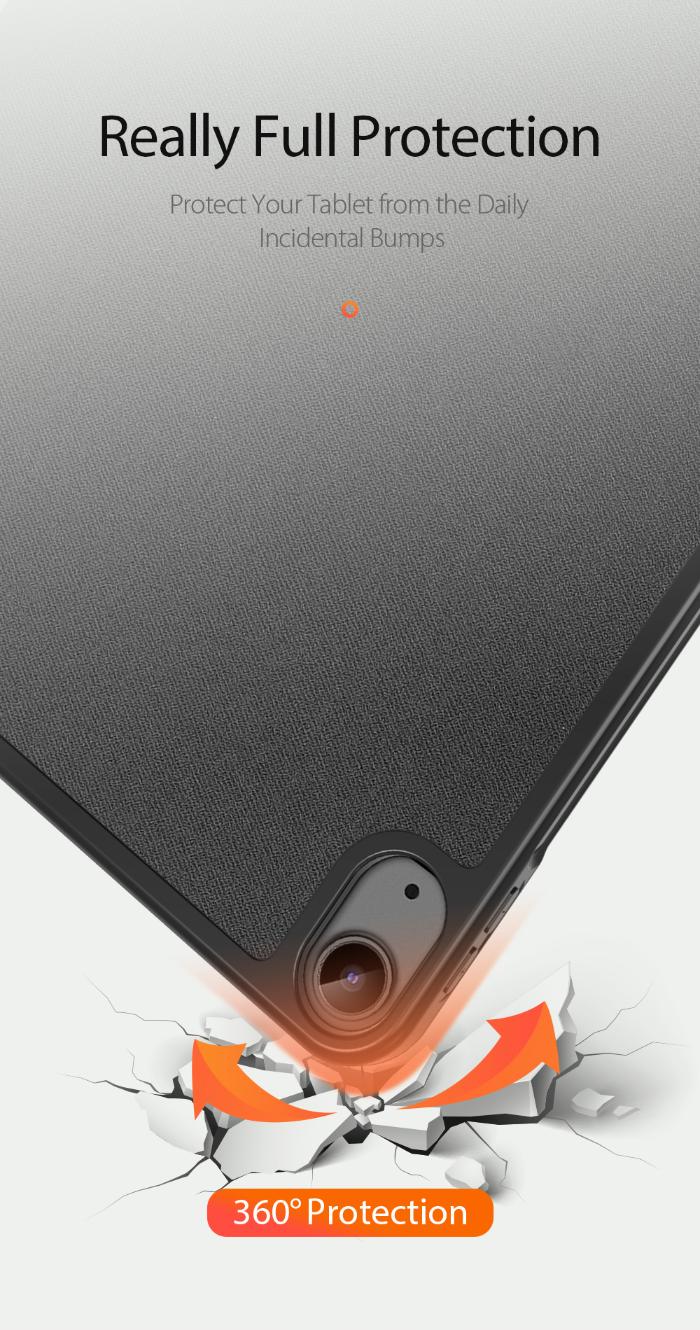 Black DOMO Dux Ducis Folio Case for iPad Air 6 11" (2024/2025) / Air 10.9" (2020/2022) with text 'Really Full Protection' and '360° Protection' on a white background