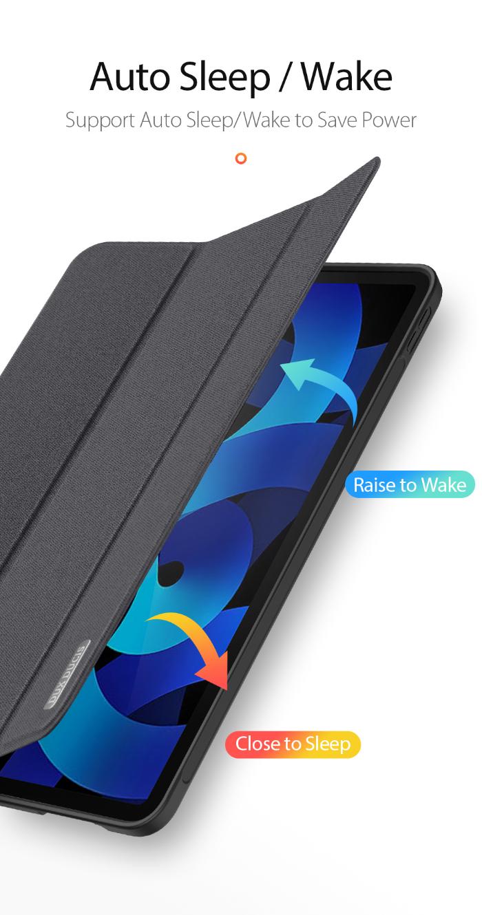 Black DOMO Dux Ducis Folio Trifold protective case for iPad Air 6 11" (2024/2025) / Air 10.9" (2020/2022)  with Auto Sleep/Wake feature on a white background