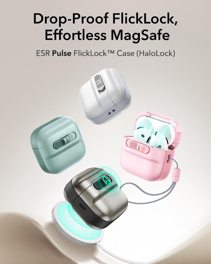 Shop and buy ESR Pulse FlickLock Case for AirPods 4 with HaloLock Drop-proof Fast easy place-and-go wireless charging| Casefactorie® online with great deals and sales prices with fast and safe shipping. Casefactorie is the largest Singapore official authorised retailer for the largest collection of mobile premium accessories.