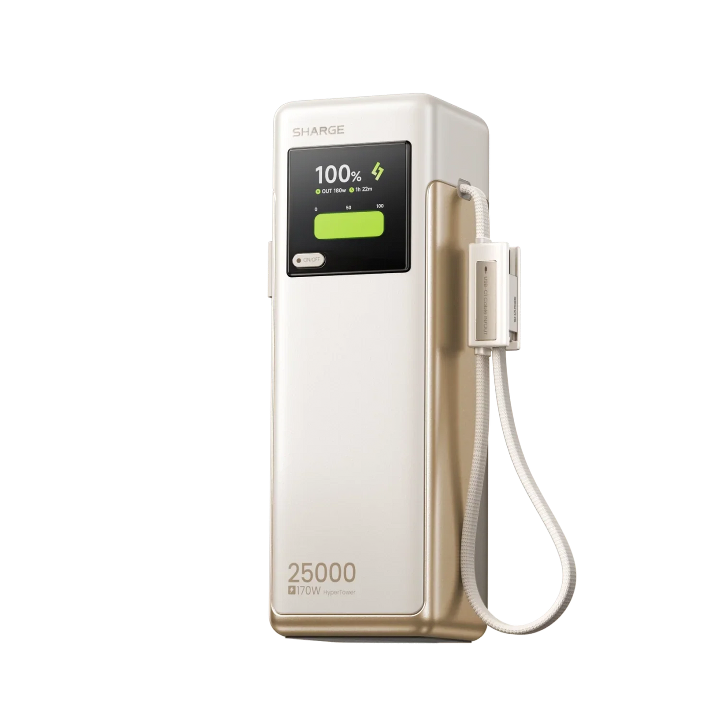 SHARGE HyperTower 170W 25,000mAh Power Bank With Built in 2 CC Cable