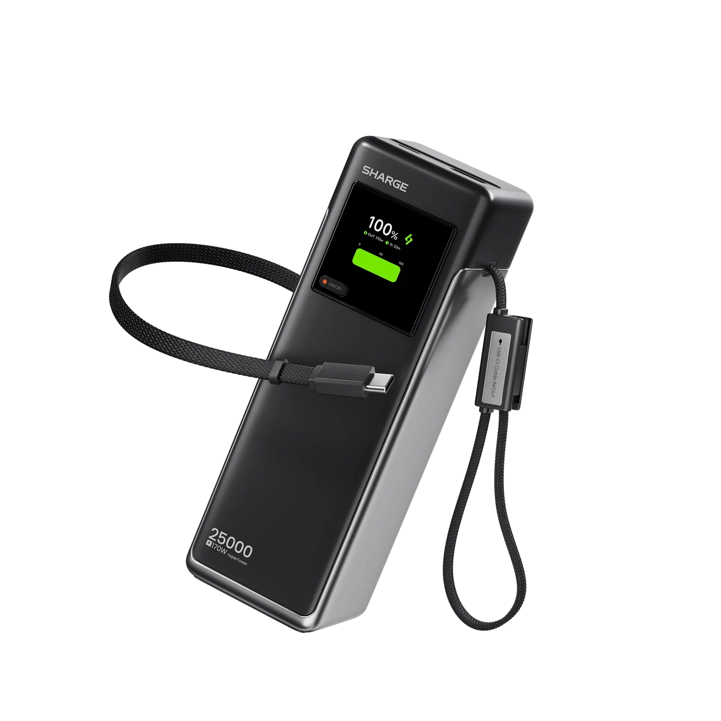 SHARGE HyperTower 170W 25,000mAh Power Bank With Built in 2 CC Cable