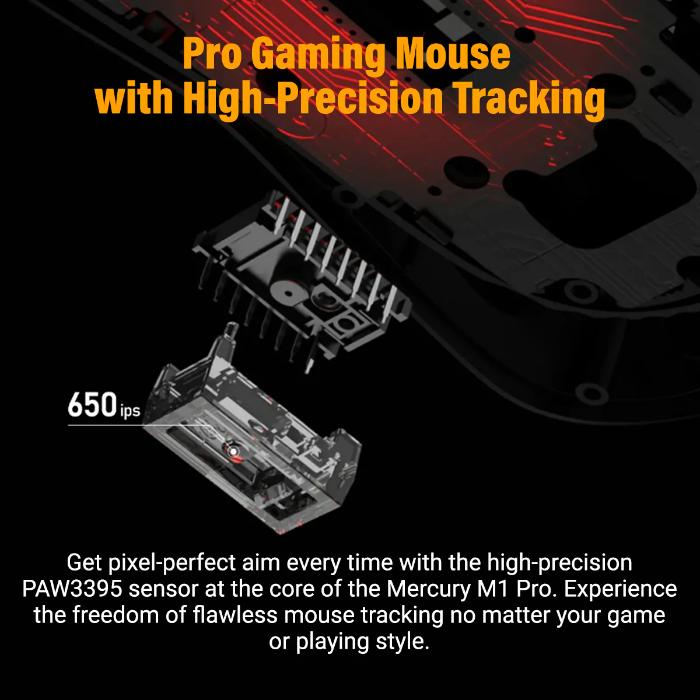 GravaStar Mercury M1 Pro Gaming Mouse 26000DPI, 4K Hz Polling Rate Highly Sensitive PAW3395 Sensor Mice, Bluetooth