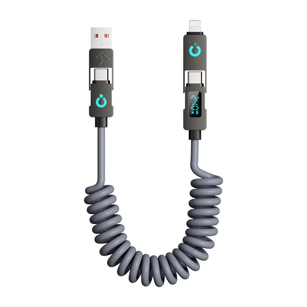 BASEMO 240W 4 in 1 Water-droplet Digital Display Spring Charging Cable, 2m
