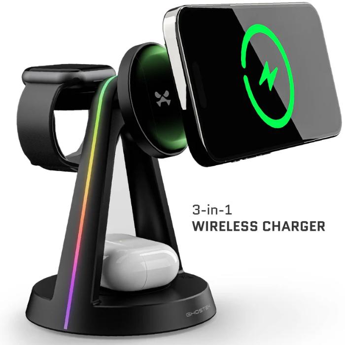 Shop and buy Ghostek NRGTower 15W 3-in-1 Magnetic Wireless Charging Station Fast Charging iPhone AirPods Apple Watch| Casefactorie® online with great deals and sales prices with fast and safe shipping. Casefactorie is the largest Singapore official authorised retailer for the largest collection of mobile premium accessories.