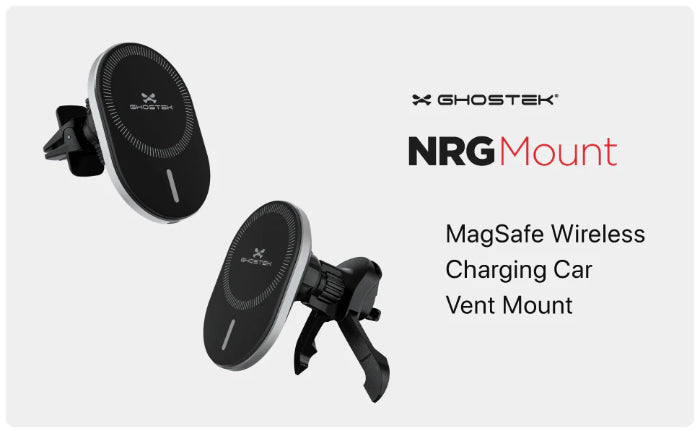 Black Ghostek NRGmount 15W Magnetic Car Charging Mount (2nd Gen) on a white background
