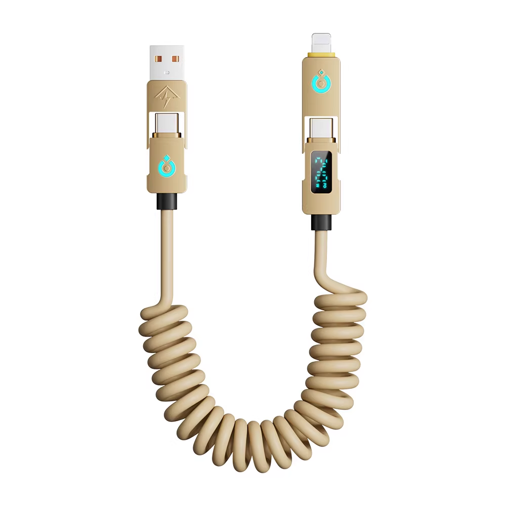 BASEMO 240W 4 in 1 Water-droplet Digital Display Spring Charging Cable, 2m
