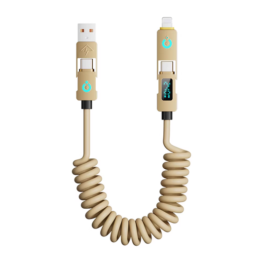 BASEMO 240W 4 in 1 Water-droplet Digital Display Spring Charging Cable, 2m