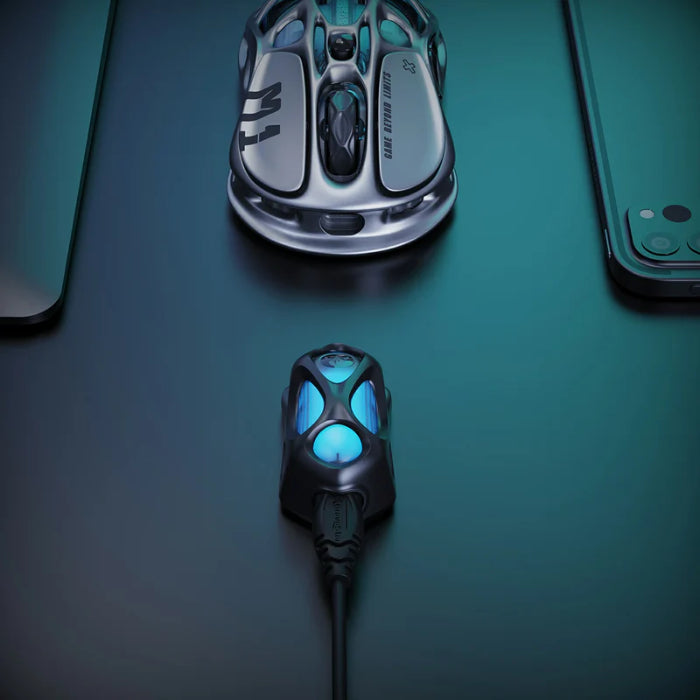 Gaming mouse with GravaStar Mercury M1 Pro 4K Wireless Dongle on a dark background