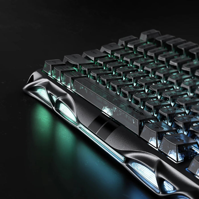 Stealth Black GravaStar Mercury V75 75% Hall Effect Magnetic Switch Gaming Keyboards with RGB lighting on a black background