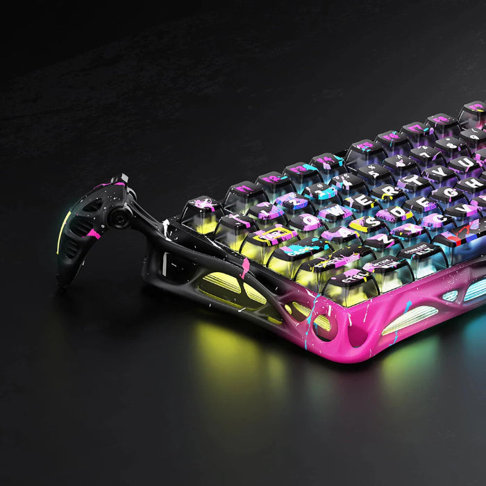 Neon Graffiti GravaStar Mercury V75 Pro 75% Hall Effect Magnetic Switch Gaming Keyboard on a dark background