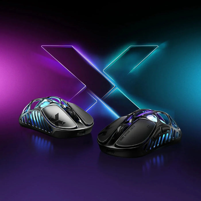 Black and Silver Gravastar Mercury X Wireless Gaming Mouse on a dark background