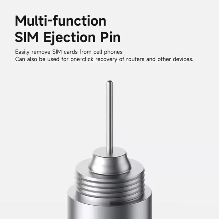 Silver HAGIBIS Cleaning Pen with SIM Card Ejector - Multi-function SIM ejection pin on a white background with text describing its uses.