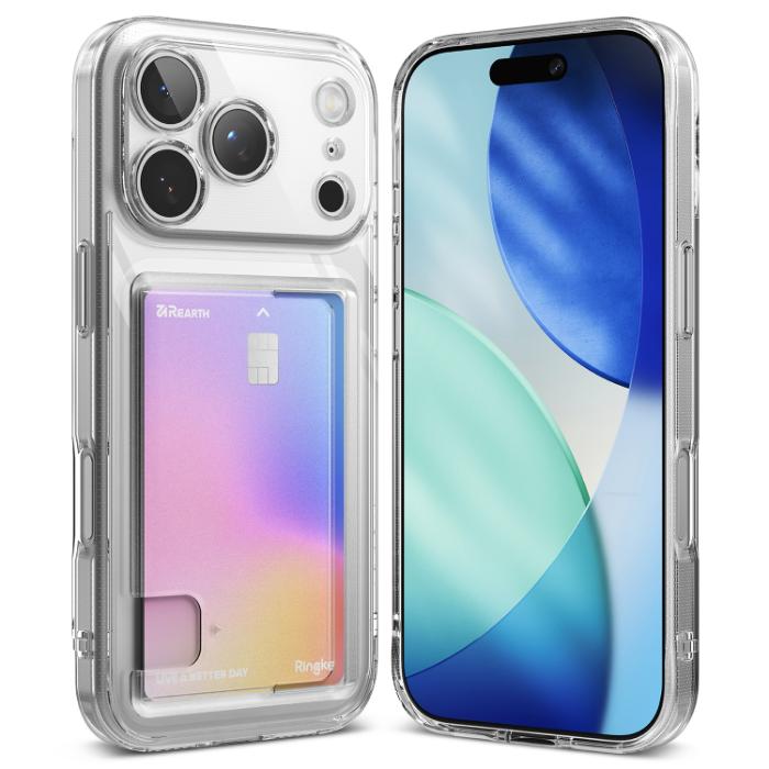 Clear RINGKE Fusion Card Case for iPhone 17 Pro 6.3" (2025) on a white background