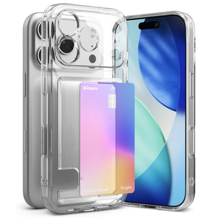 Clear RINGKE Fusion Card Case for iPhone 17 Pro 6.3" (2025) on a white background