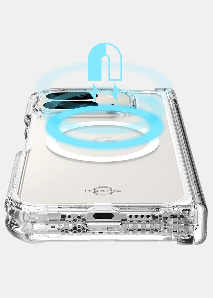 Transparent ITSKINS Hybrid R Clear Hinge Magnetic Case for Google Pixel 10 Pro Fold (2025) on a white background