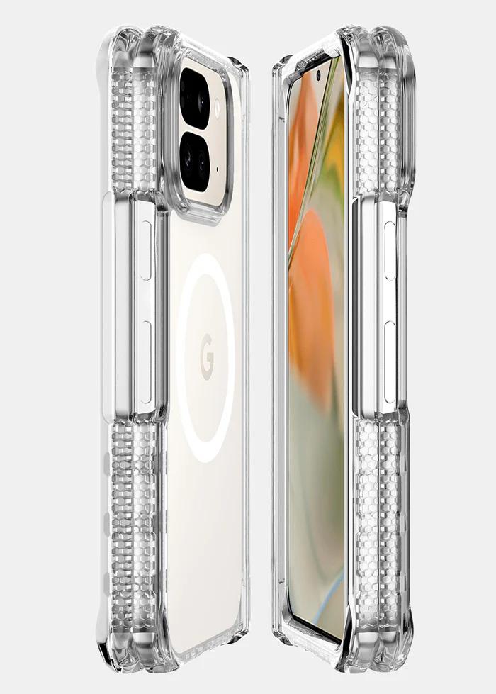 Transparent ITSKINS Hybrid R Clear Hinge Magnetic Case for Google Pixel 10 Pro Fold (2025) on a white background