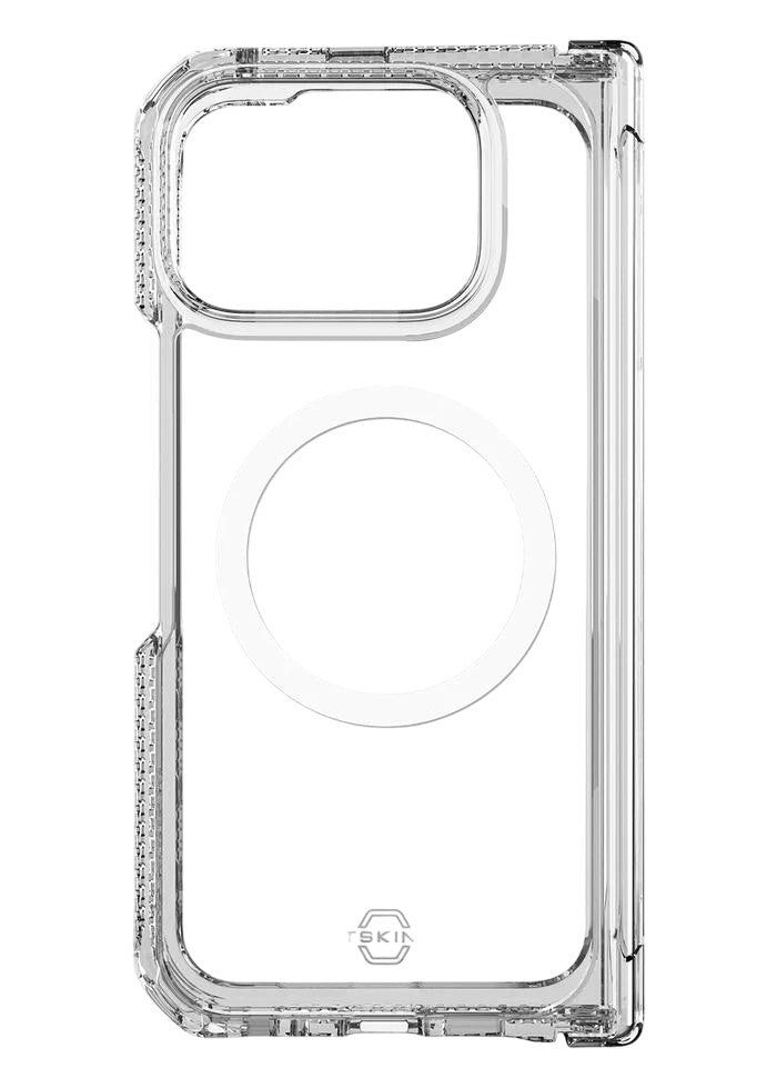 Transparent ITSKINS Hybrid R Clear Hinge Magnetic Case for Google Pixel 10 Pro Fold (2025) on a white background