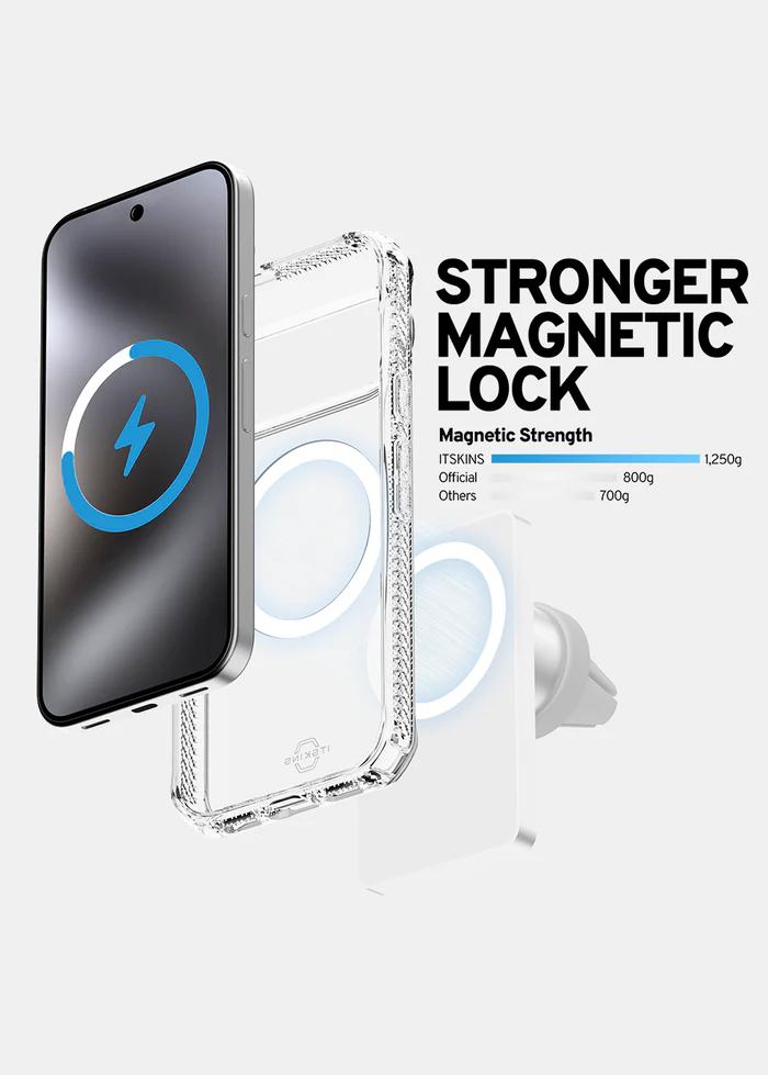 Transparent ITSKINS Hybrid R Clear Magnetic Case for Google Pixel 10 Pro XL (2025) with magnetic lock feature on a white background