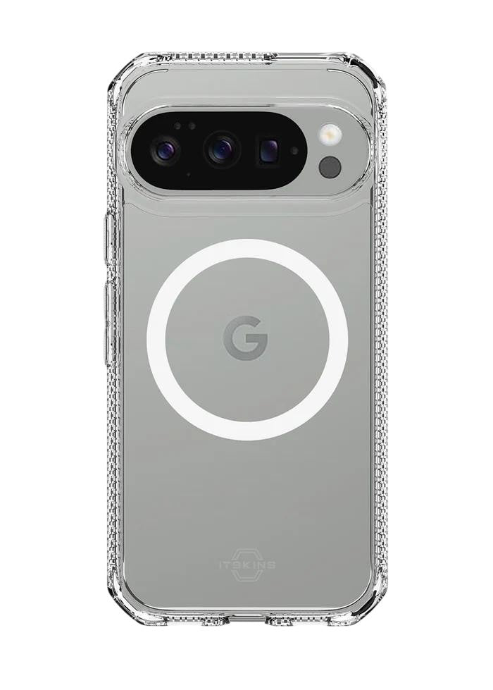 Transparent ITSKINS Hybrid R Clear Magnetic Case for Google Pixel 10 Pro XL (2025) on a white background