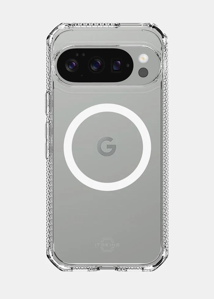 Transparent ITSKINS Hybrid R Clear Magnetic Case for Google Pixel 10 Pro XL (2025) on a white background