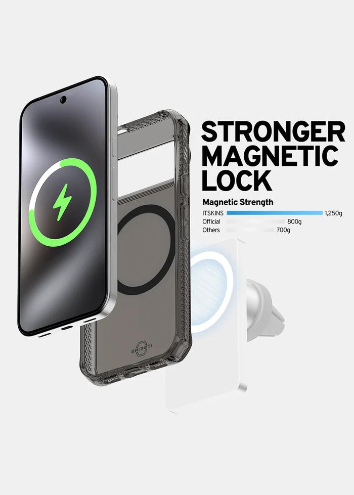 Smoke ITSKINS Hybrid R Vapor Magnetic Case for Google Pixel 10 Pro XL (2025) with magnetic lock feature and text on a white background