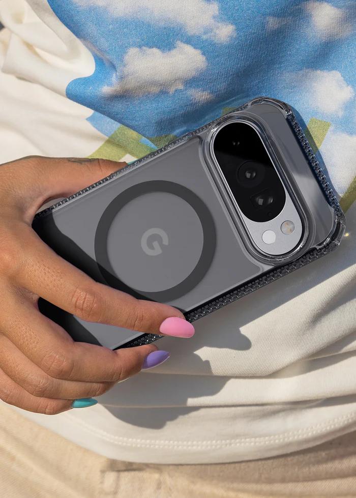 Person holding a smartphone with a Smoke ITSKINS Hybrid R Vapor Magnetic Case for Google Pixel 10 Pro XL (2025) 