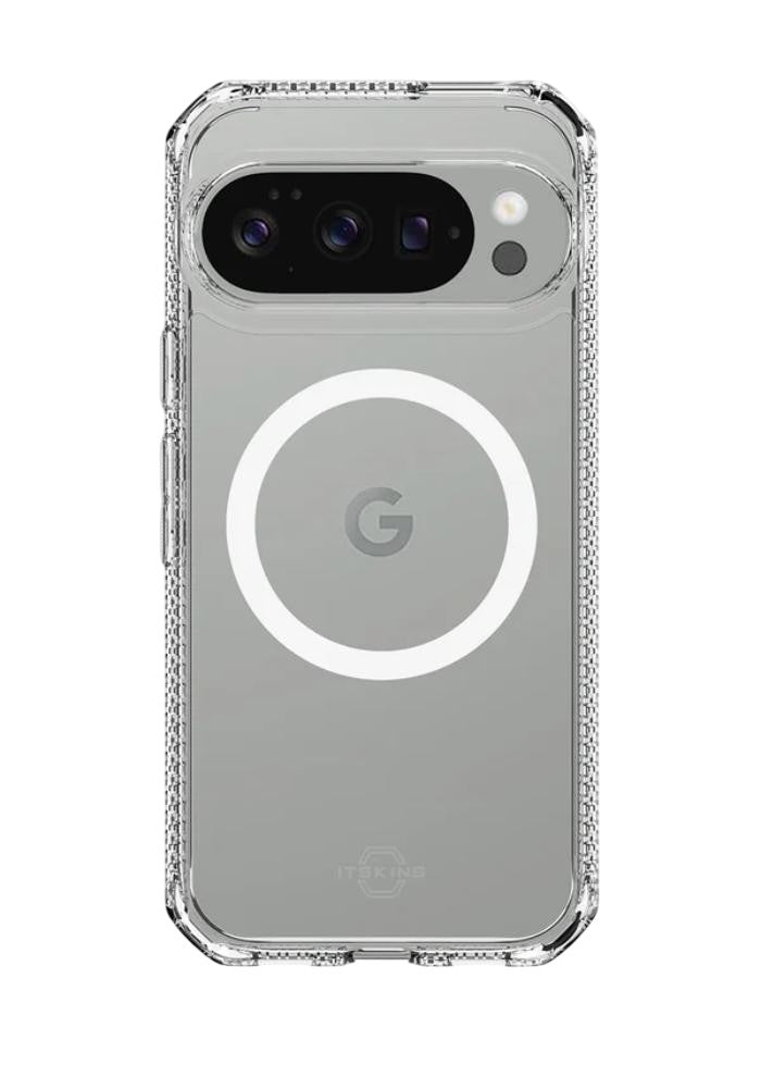 Transparent ITSKINS Hybrid R Clear Magnetic Case for Google Pixel 10/10 Pro (2025) on a white background