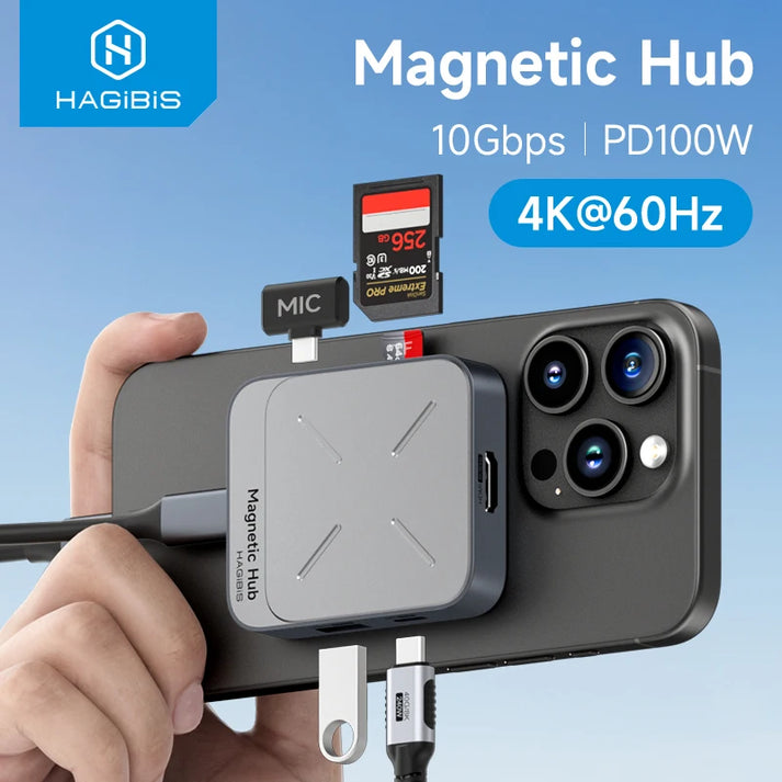 HAGIBIS TC100 Multi-function Type-C Magnetic Docking Station Hub, 10Gbps, 4K/60Hz
