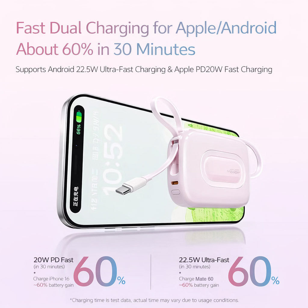 WOPOW SQ73A Mini PowerBank With Lightning-Type C Cable, 20000mAh, 293g
