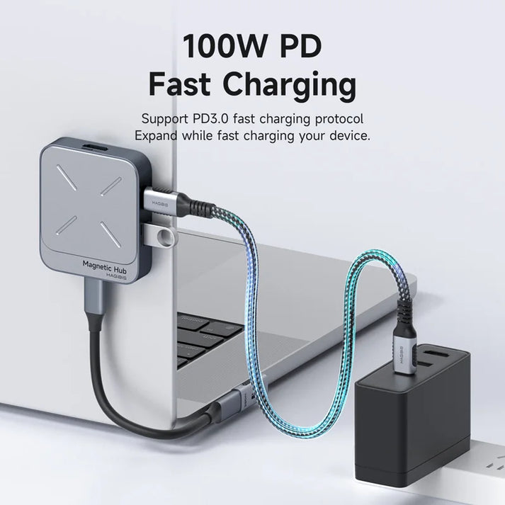 HAGIBIS TC100 Multi-function Type-C Magnetic Docking Station Hub, 10Gbps, 4K/60Hz