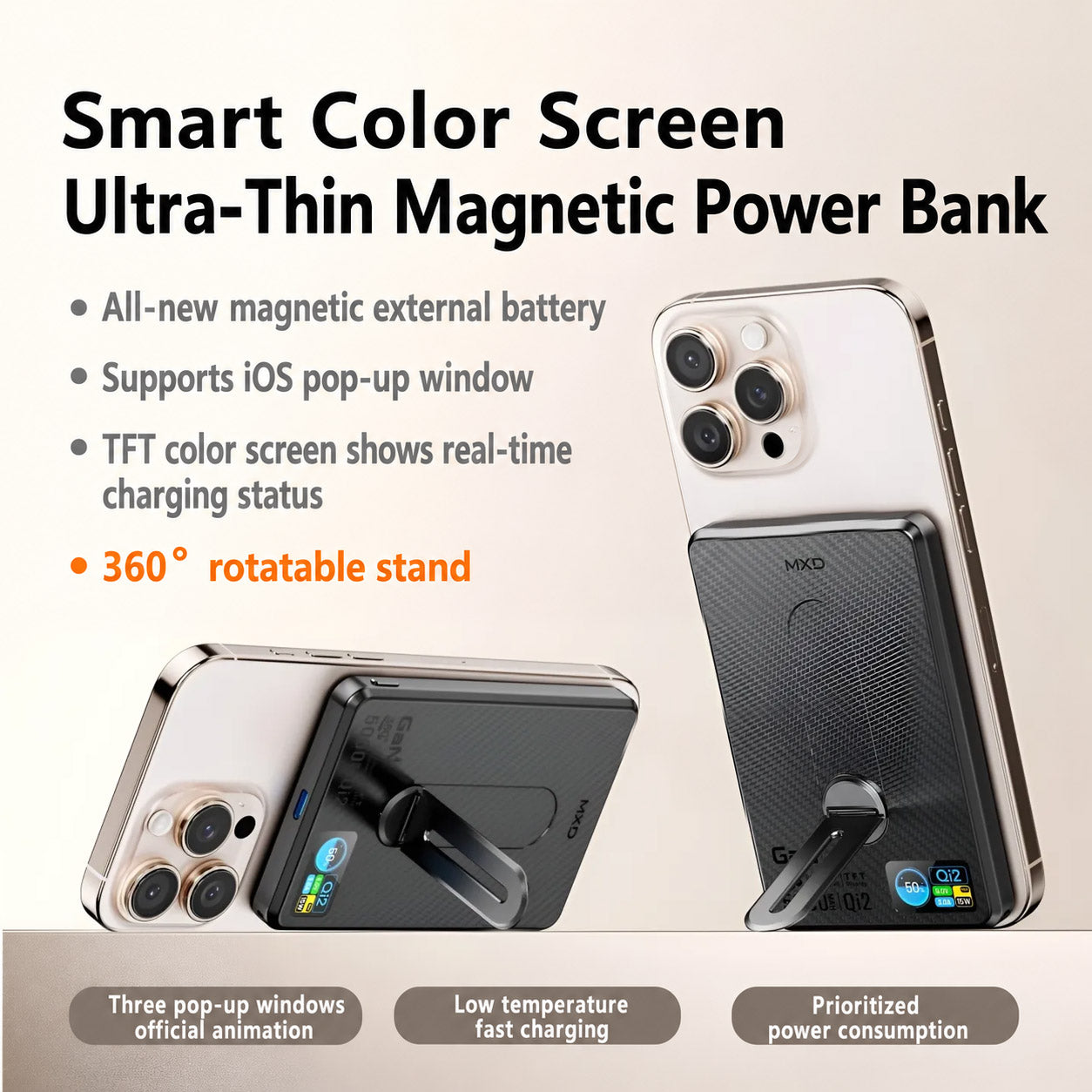 MXD i10Pro 5000mAh / 10000mAh Qi2 Ultra Thin Magnetic Wireless Power Bank with Stand