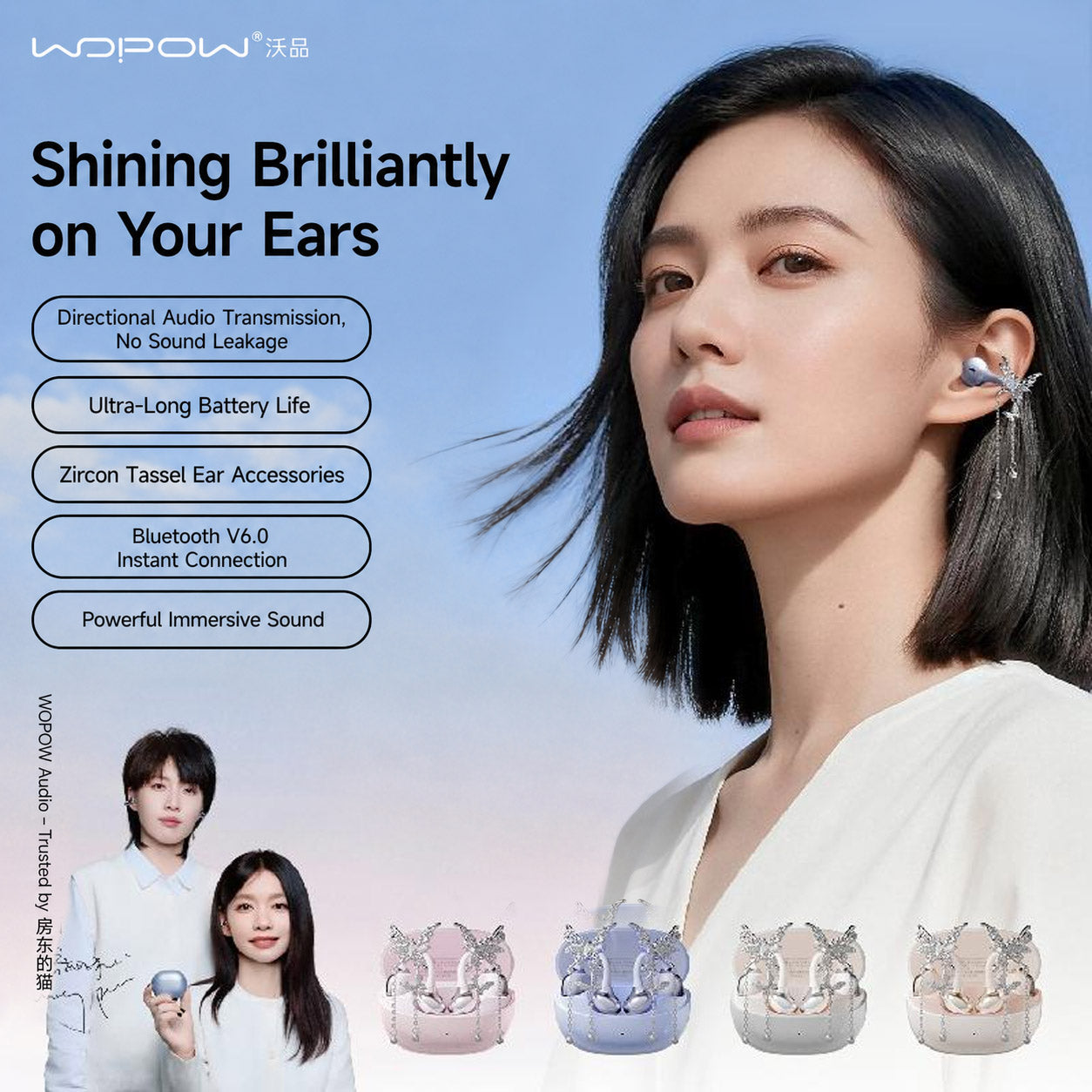 WOPOW OWS28 BT6.0 AI Open‑Ear Clip‑on True Wireless Stereo Earphones