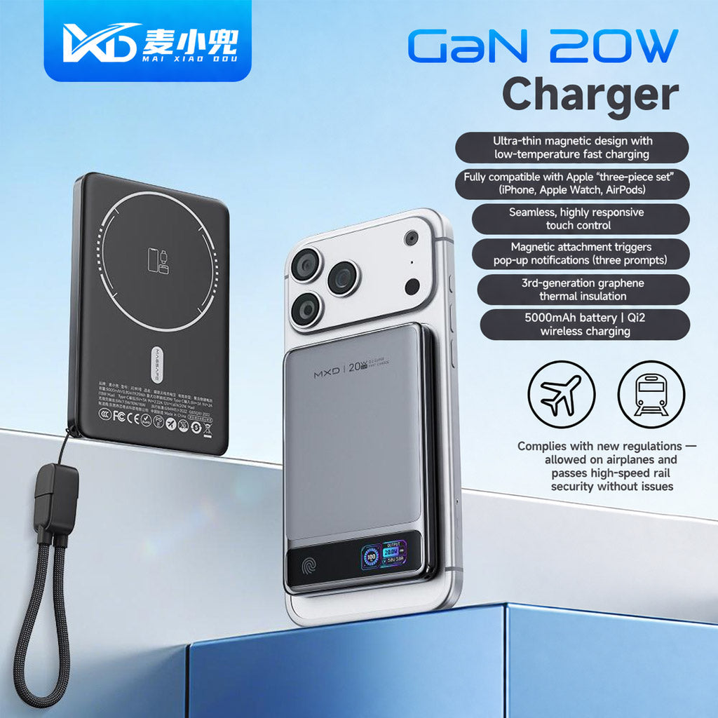 MXD GaN 20W Magnetic Power Bank with Fingerprint Recognition & Digital Display