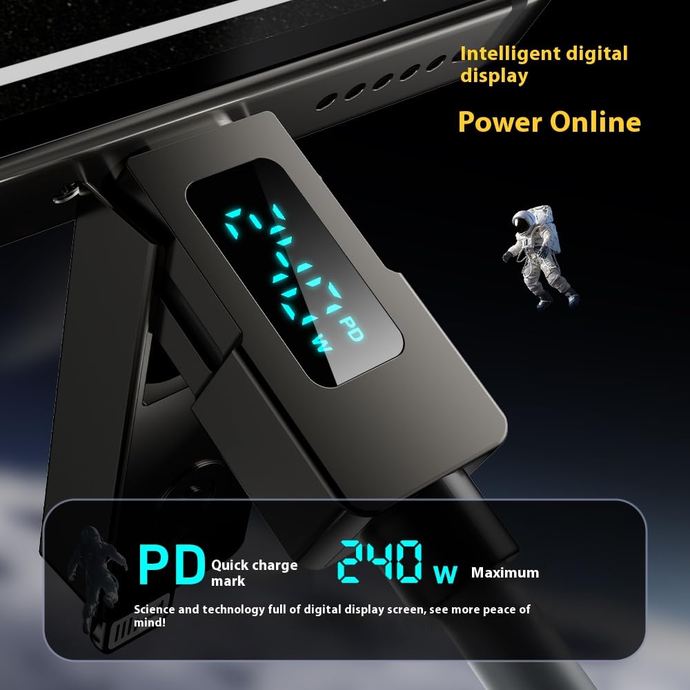 BASEMO 240W 4 in 1 Water-droplet Digital Display Spring Charging Cable, 2m