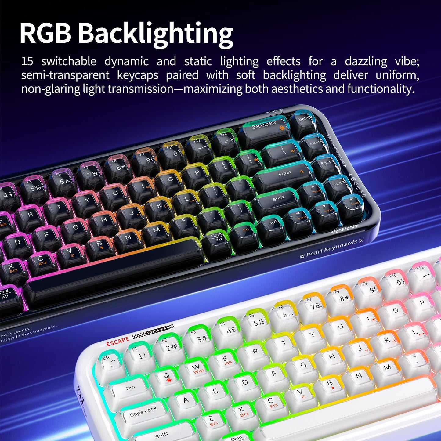 MOFII Pearl Series Tri-Mode RGB Backlit Mechanical Keyboard,68 Key