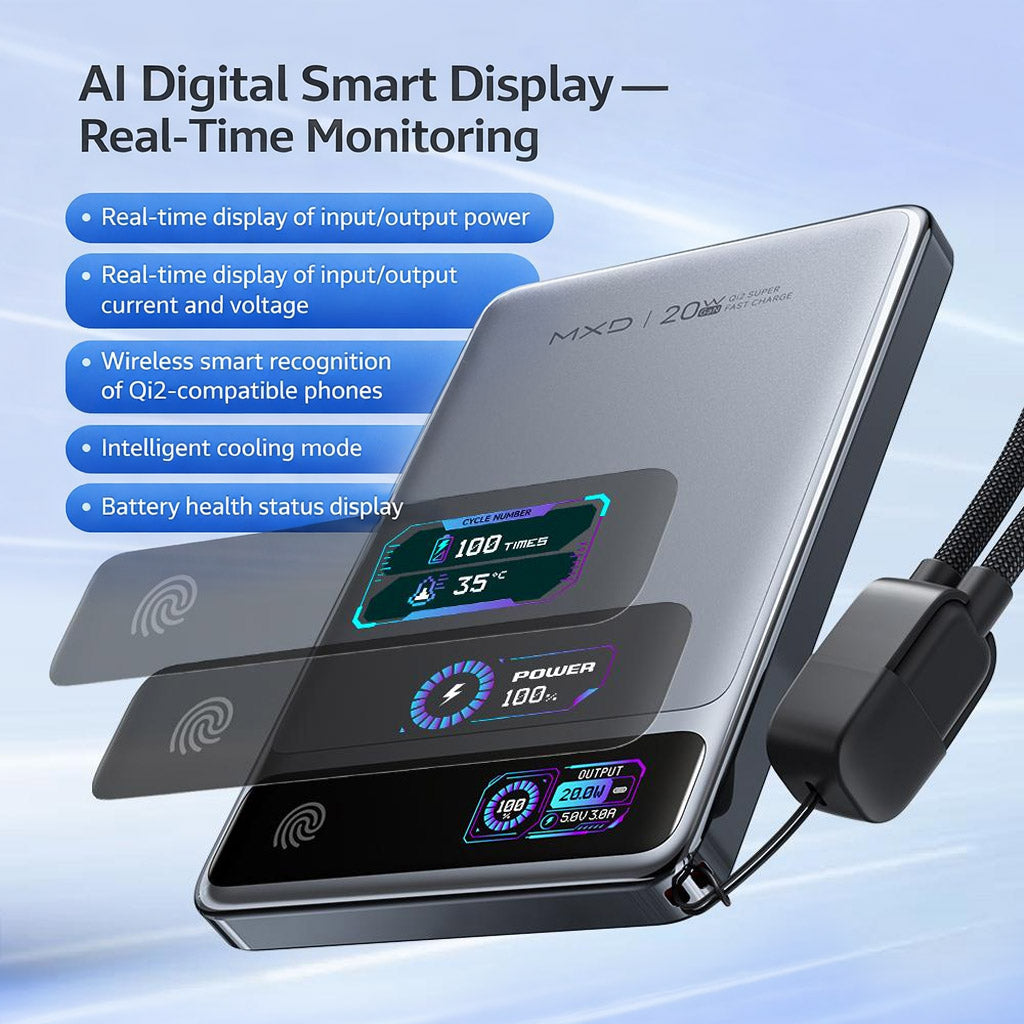 MXD GaN 20W Magnetic Power Bank with Fingerprint Recognition & Digital Display