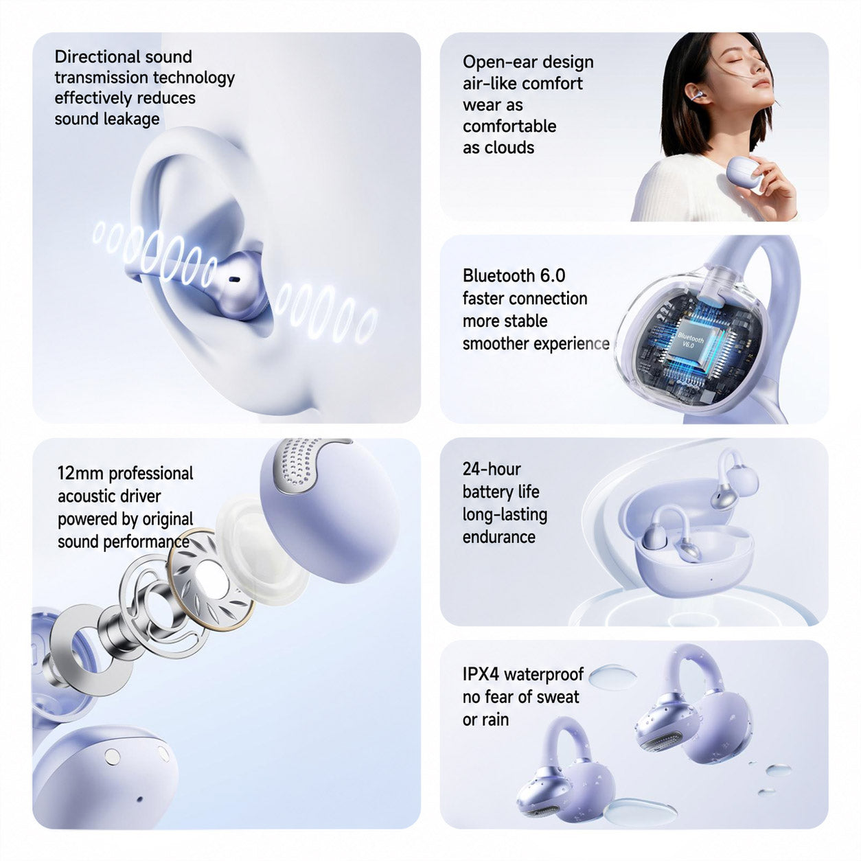 WOPOW OWS28 BT6.0 AI Open‑Ear Clip‑on True Wireless Stereo Earphones