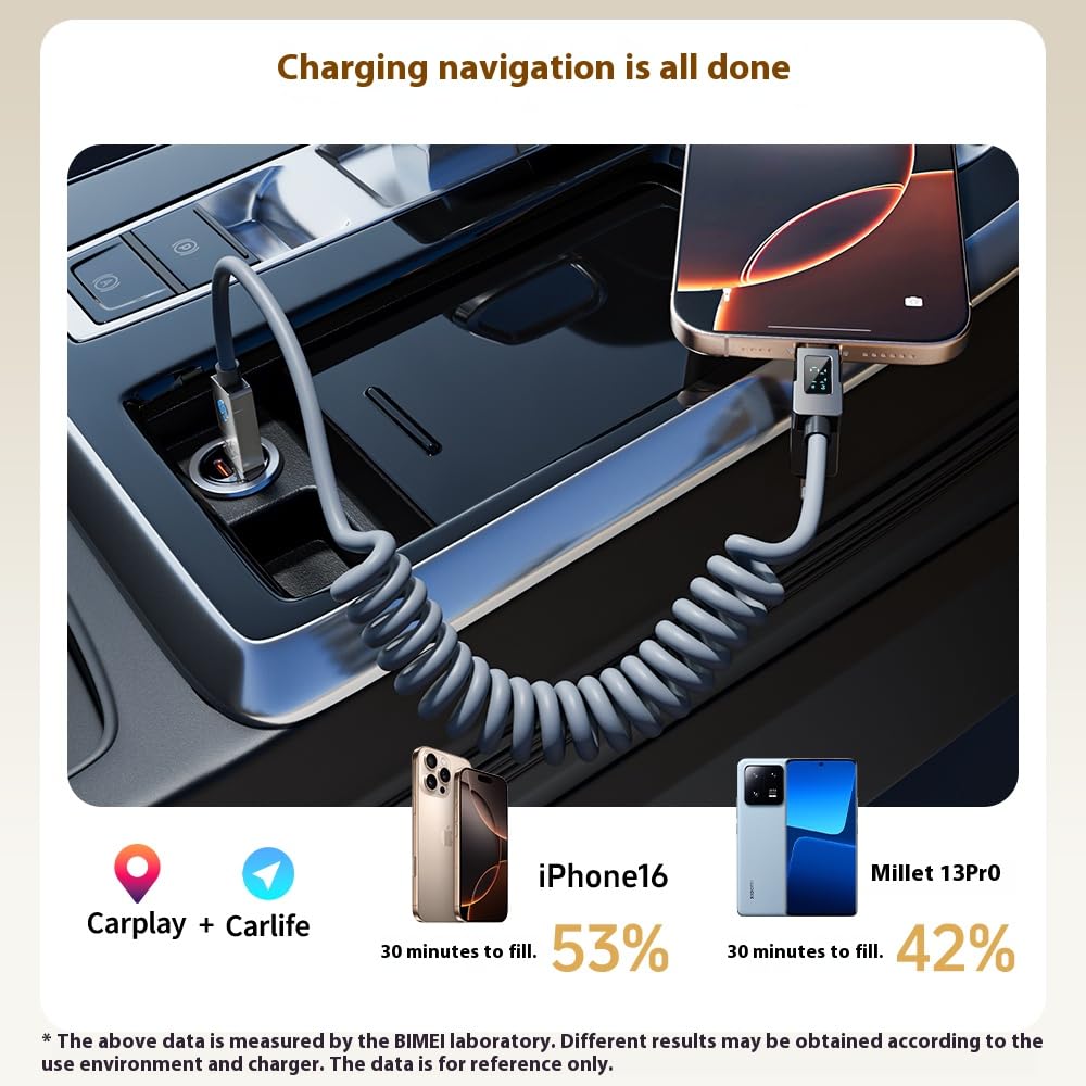 BASEMO 240W 4 in 1 Water-droplet Digital Display Spring Charging Cable, 2m