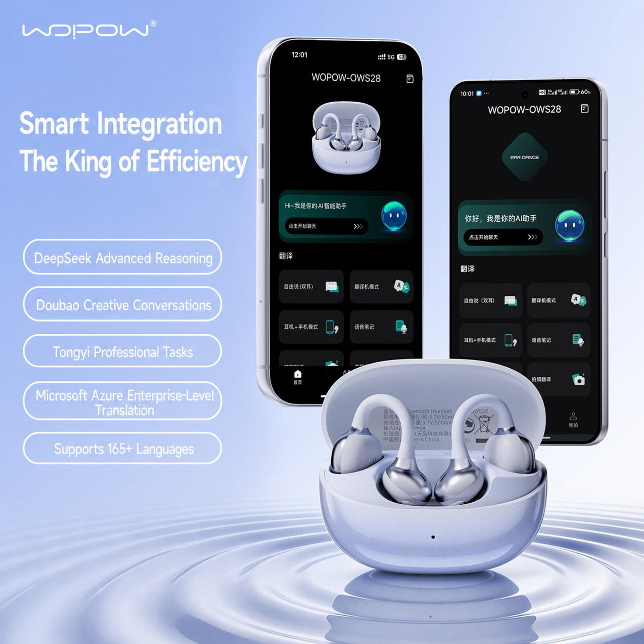 WOPOW OWS28 BT6.0 AI Open‑Ear Clip‑on True Wireless Stereo Earphones
