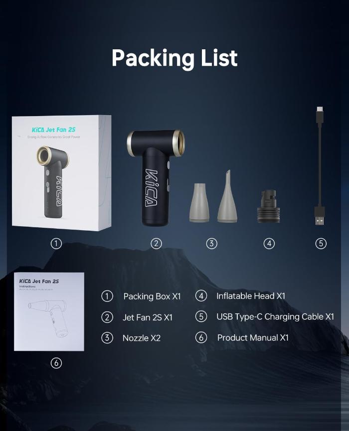 KiCA Turbo Boost & Portable Jet Fan 2S with 117,000 RPM Wind Speed