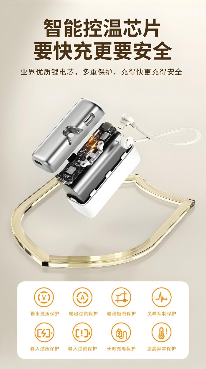 MXD G63 22.5W 10000Mah Lipstick Sized Portable Power Bank with Built-in Cable