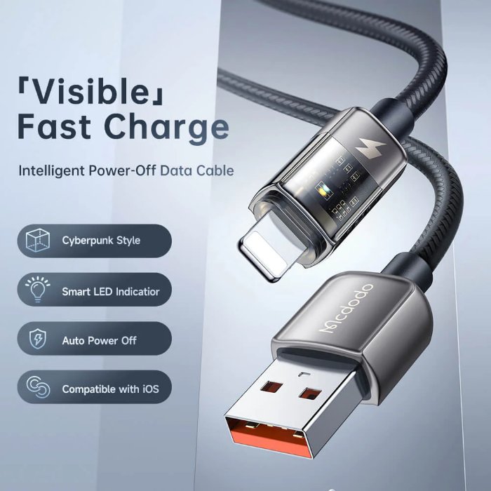 Shop and buy Mcdodo Auto Power Off USB-A to Lightning Transparent Data Cable Fast charging Strong durable | Casefactorie® online with great deals and sales prices with fast and safe shipping. Casefactorie is the largest Singapore official authorised retailer for the largest collection of mobile premium accessories.