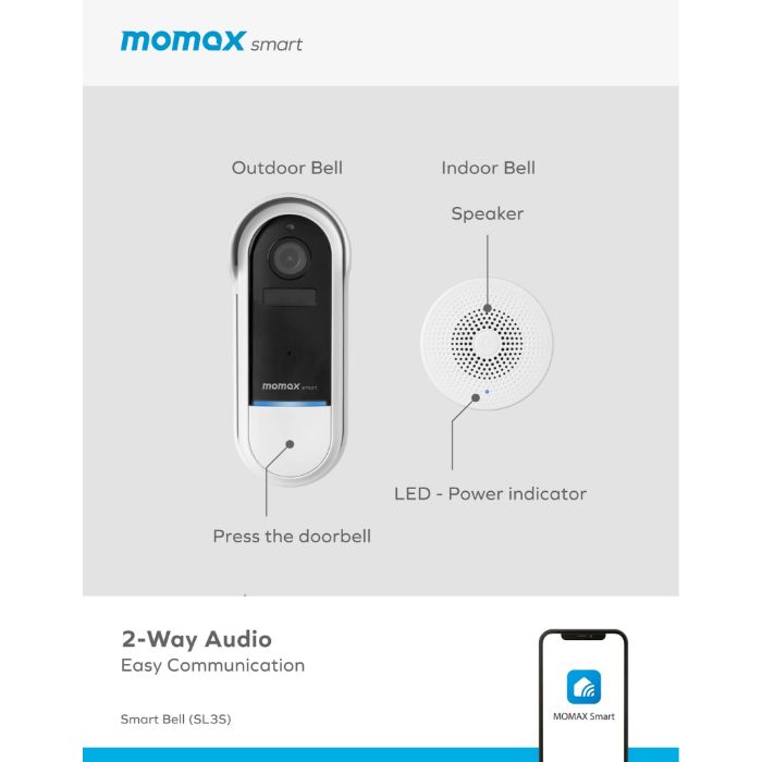 Shop and buy Momax SL3 Smart Bell IoT IP Camera Doorbell Voice Command 24/7 video recording screenshots 2-way audio| Casefactorie® online with great deals and sales prices with fast and safe shipping. Casefactorie is the largest Singapore official authorised retailer for the largest collection of mobile premium accessories .