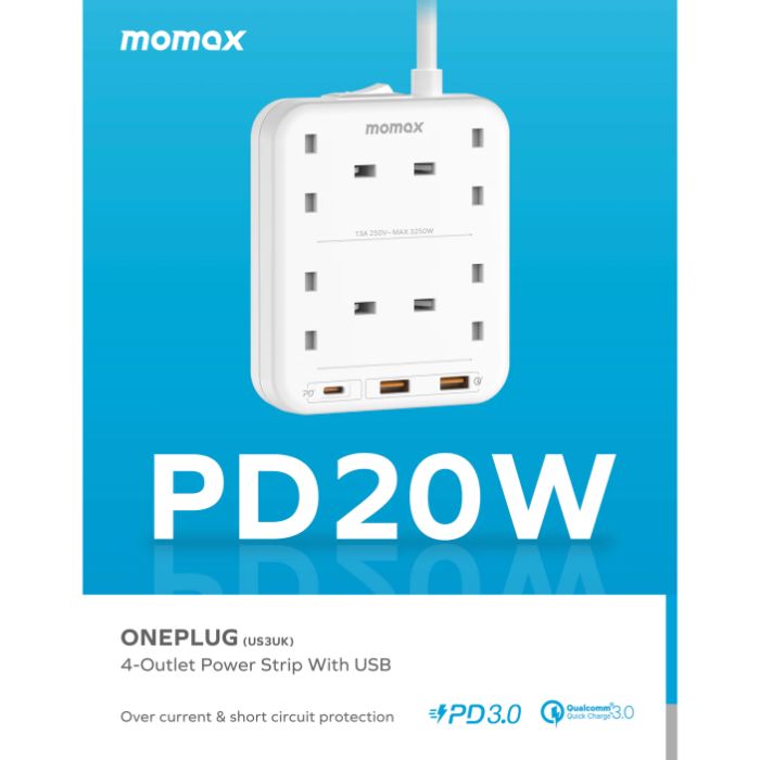 Shop and buy Momax US3 ONEPLUG 4-Outlet Power Strip with USB 20W Fast charging Safe reliable PD3.0 | Casefactorie® online with great deals and sales prices with fast and safe shipping. Casefactorie is the largest Singapore official authorised retailer for the largest collection of mobile premium accessories.