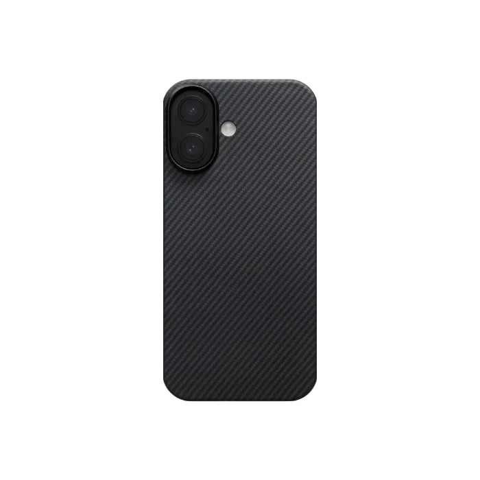 Black Gray PITAKA Ultra-Slim Case for iPhone 17 6.3" (2025) with PitaTap on a white background