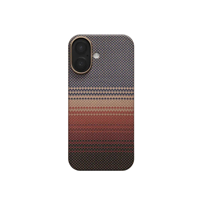 Sunrise PITAKA Ultra-Slim Case for iPhone 17 6.3" (2025) with PitaTap on a white background