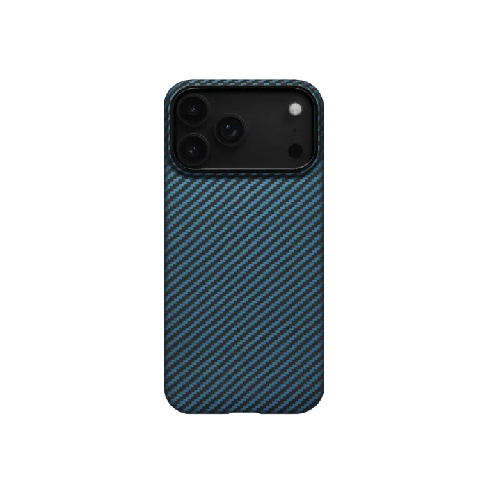 Black Blue PITAKA Ultra-Slim Case for iPhone 17 Pro 6.3" (2025) with PitaTap on a white background
